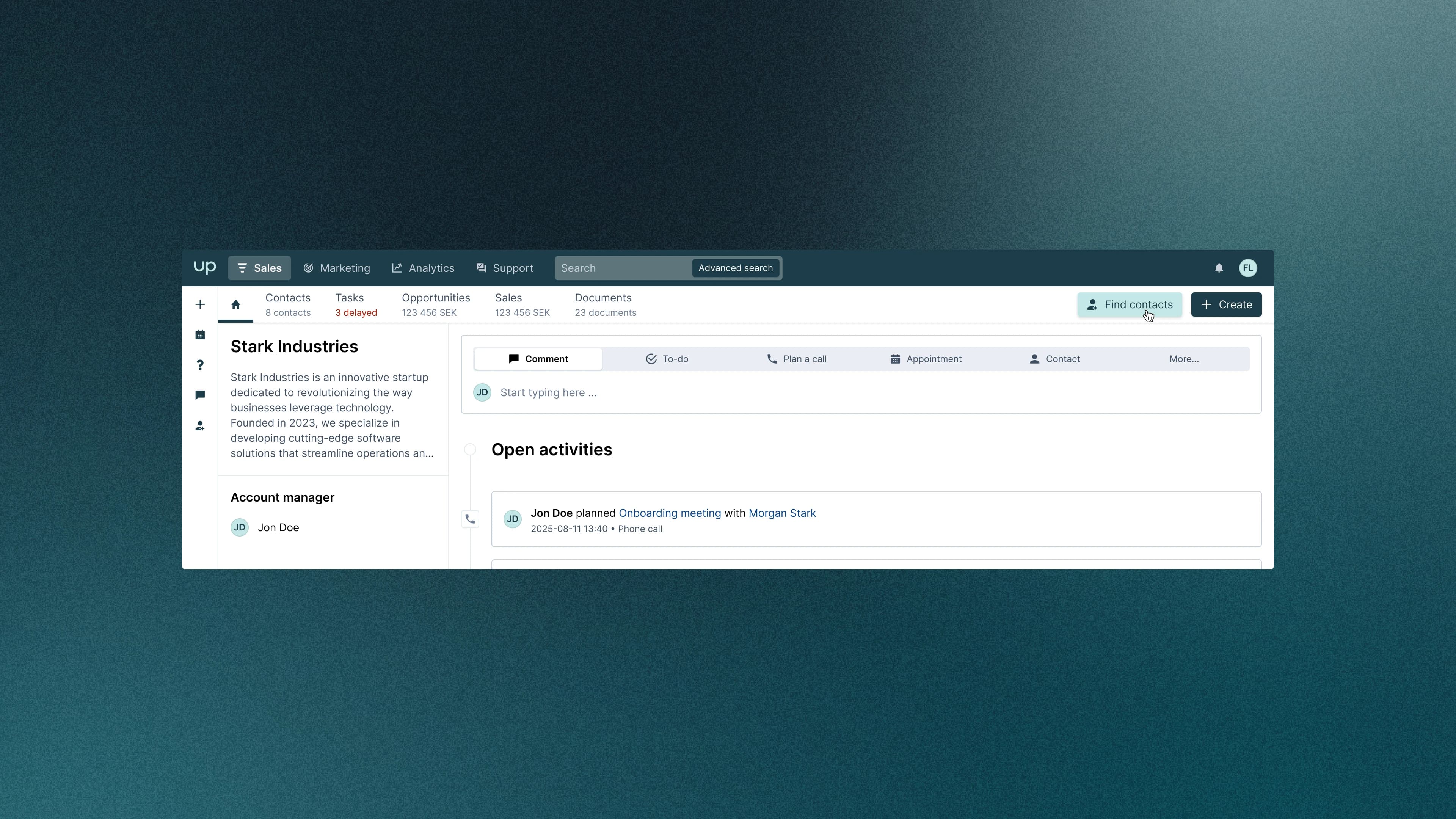 Prospecting agent on company page
