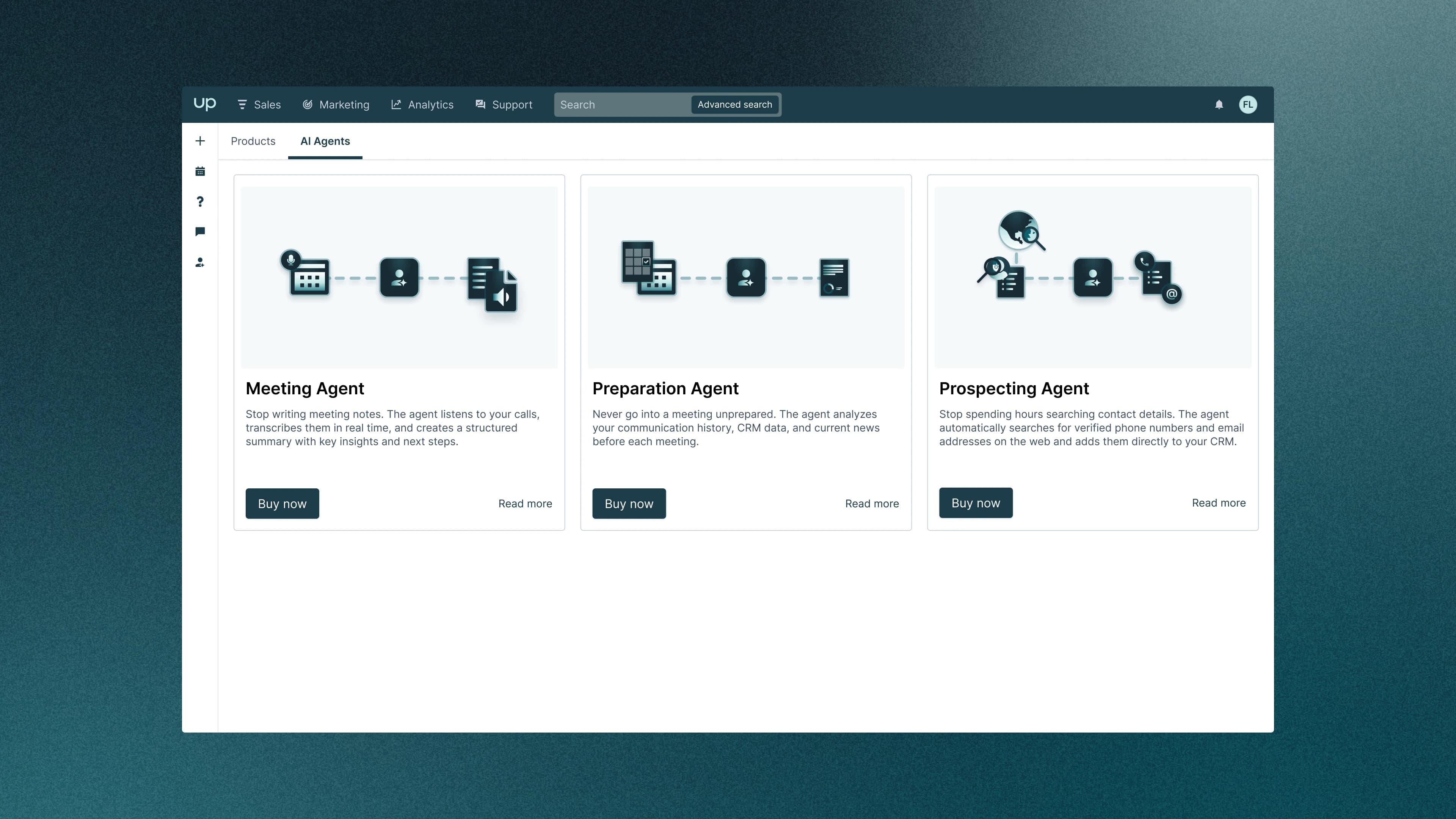 Three prebuilt AI agent cards