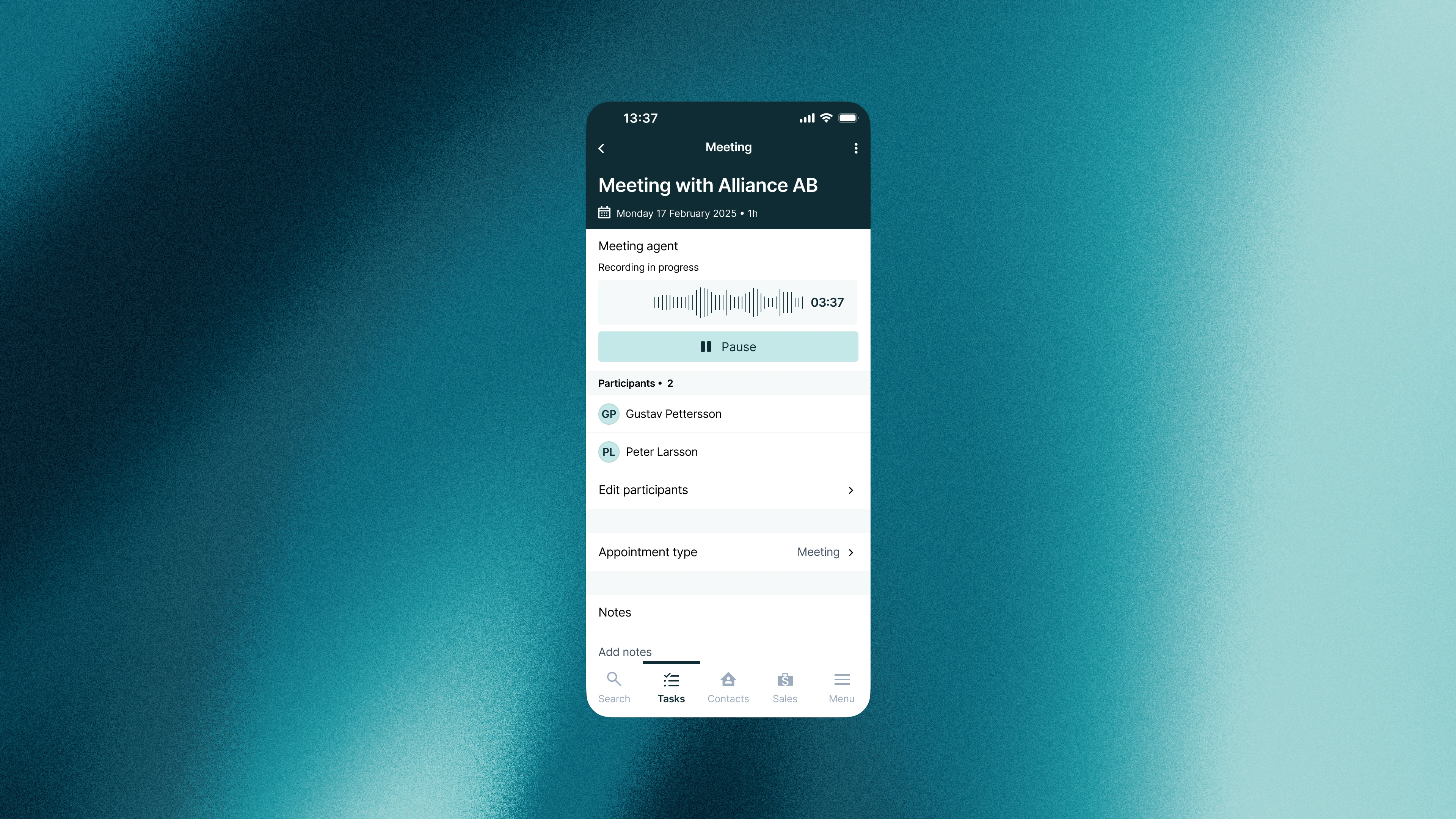 Meeting agent on the mobile app